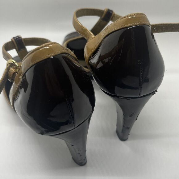 Vtg Franco Sarto 2-Tone Burgundy/Beige Peep Toe 8.5M Ankle Strap - Picture 3 of 16